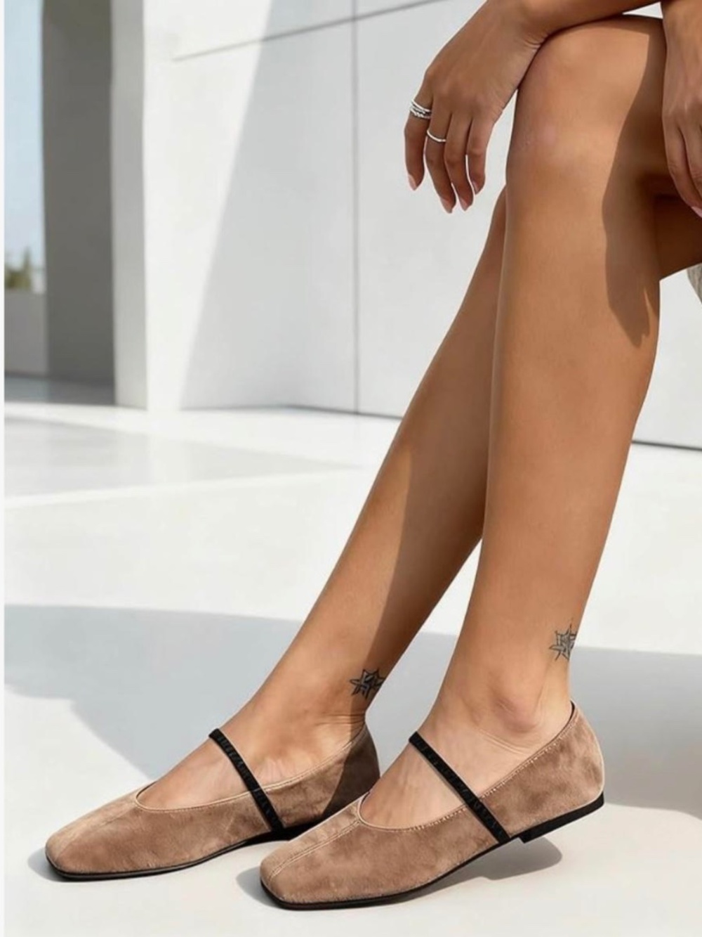 Women's Tan Nubuck faux suede Ballet flats 39